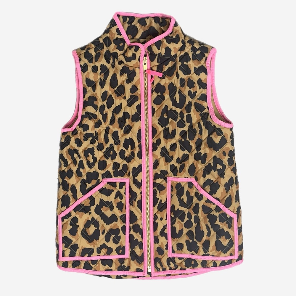 Crewcuts girls leopard print hot pink zip quilted vest preppy fall holiday 4/5